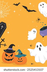 Halloween poster for Halloween postcards and spooky party invitations. Vector flyers with pumpkin, ghost and Halloween illustrations
