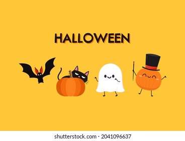 Halloween poster. Pumpkin cartoon vector. Cute ghost cartoon. Halloween character design.