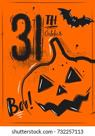 Halloween poster with pumpkin and date. Orange background