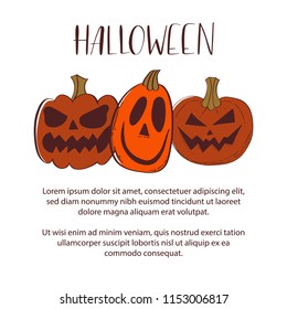 Halloween poster with Pumpkin ghost. Vector illustration of a Banner for Happy Halloween. Halloween Party Design template, with pumpkin and place for text. 