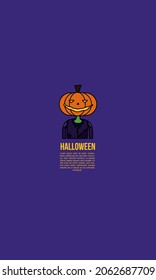 Halloween poster with a pumpkin head design character on a smiling face. copy space area. design Vector EPS 10