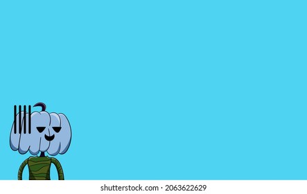 Halloween poster with a pumpkin head design character on a feeling weird face. copy space area. design Vector EPS 10