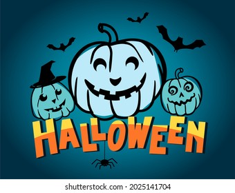 Halloween poster with a pumpkin. Vector illustration in a flat style.