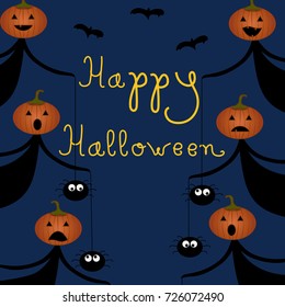 Halloween poster with pumpkins and spiders. Happy Halloween typography design. Trendy October poster,banner.Vector illustration.