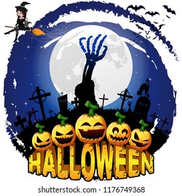 Halloween poster with pumpkins. Vector illustration.