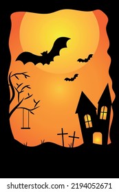 Halloween poster with scary cemetery on a purple background