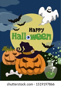 Halloween poster scary pumpkin ghost moon card