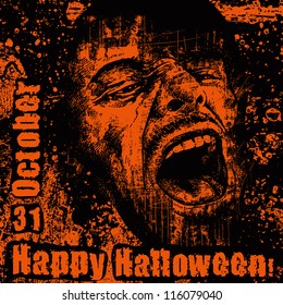 halloween poster with screaming head. vector illustration