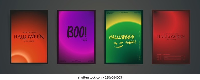 Halloween poster set  Minimal backgrounds design and dark gradient for invitation  promo banner  placard  sale brochure  Smooth blurred halloween modern templates collection 