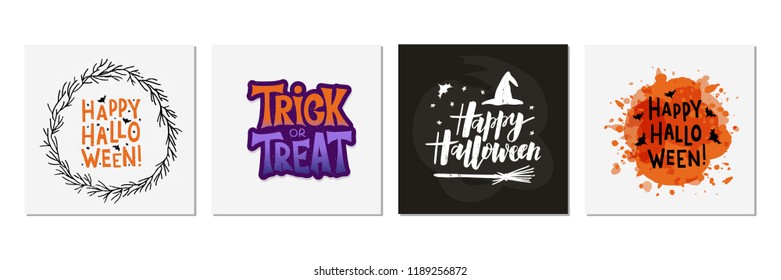 Halloween poster set. Template for greeting card, party invitation, banner, postcard, poster. Celebration lettering typography poster. Vector illustration.