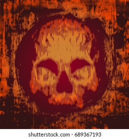 Halloween Poster With Skull And Halftone Grunge Texture In Pumpkin Tones. Vector Illustration.