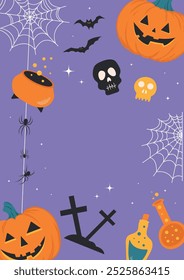 Halloween poster for spooky party cards and invitations. Vector flyer with space for text with pumpkin, ghost and Halloween illustrations