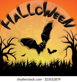 Halloween Poster Template - Graveyard scenery with Bats and full moon