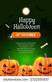Halloween poster template. Halloween green background banner
