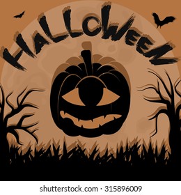 Halloween Poster Template pumpkin with scary face on  white