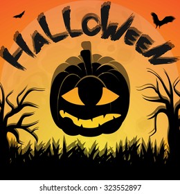 Halloween Poster Template pumpkin with scary face on  white
