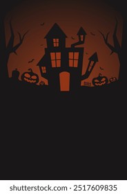 Halloween poster template with some empty space for text. Haunted house Halloween theme poster template