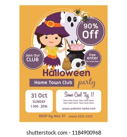 halloween poster template with witch kids and broom