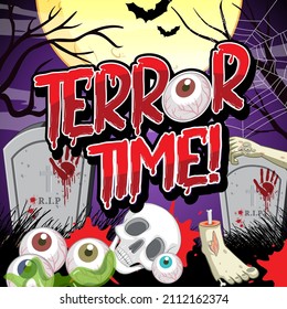 Halloween poster with terror time word logo illustration