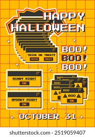 Halloween poster in trendy y2k style. Pop-up message windows. Trick or treat, scary night, spook night. Vector template of banner, post, cover