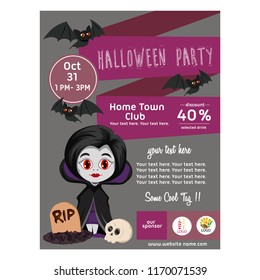 halloween poster with vampire flat style