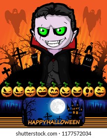 Halloween poster with vampire. Vector illustration.