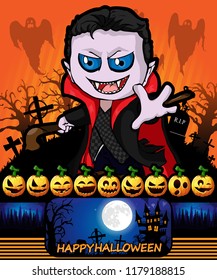 Halloween poster with vampire. Vector illustration.