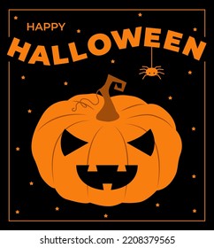 Halloween poster. Vector illustration pumpkin on dark background. Happy Halloween text design.