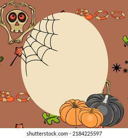 Halloween poster. Vector illustration of a skull, Jack o lantern, cobweb, poison for printing on textiles, a blank for a designer, a poster