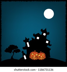 Halloween poster, wallpaper and background design with spooky tree.