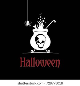 Halloween poster with witch pot