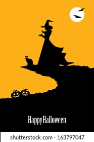 Halloween poster with witch - vector illustration