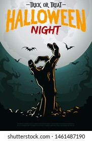 Halloween Poster Zombie Hand Rooten From Ground