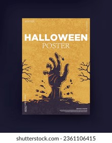 Halloween poster with a zombie hand sticking out of the ground.