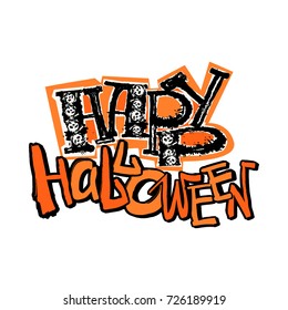 Halloween poster.Hand drawn textured funky ink print.Perfect for invitations,banners,fabric, textile ,gift wrap,greeting card,apparel design