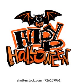 Halloween poster.Hand drawn textured funky ink print.Perfect for invitations,banners,fabric, textile ,gift wrap,greeting card,apparel design