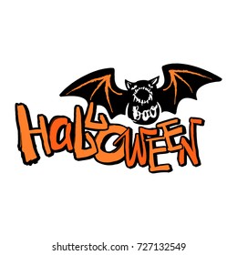 Halloween poster.Hand drawn textured funky ink print.Perfect for invitations,banners,fabric, textile ,gift wrap,greeting card,apparel design