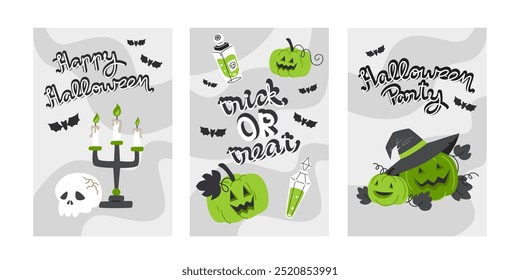Pósters de Halloween con linternas de poción, calavera y calabaza
