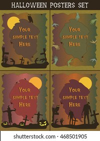 Halloween posters set. Invitation templates for Halloween Party. Halloween background. Vector illustration