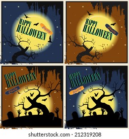 Halloween Posters set. Vector illustration.