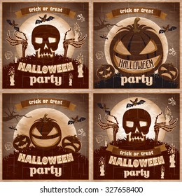 Halloween Posters set. Vector illustration. art night
