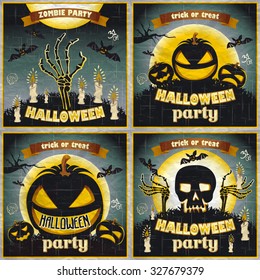 Halloween Posters set. Vector illustration. art night holiday