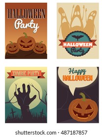 Halloween Posters set. Vector illustration.Halloween event items