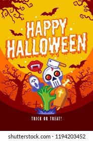 Halloween Posters. Vector illustration with bat, skull and halloween design elements