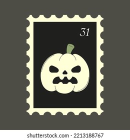Halloween postmark vector flat Illustration. Retro Postage stamp.