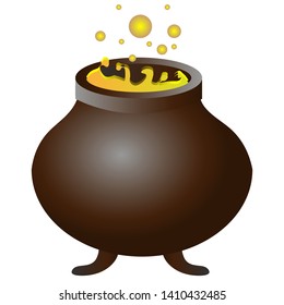 Halloween pot with boiling liquid. Magic boiler