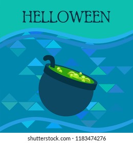 Halloween pot with potion night vector
