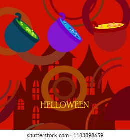 Halloween pot with potion night vector