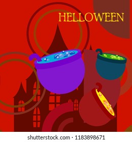Halloween pot with potion night vector