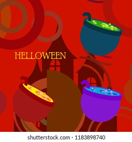 Halloween pot with potion night vector